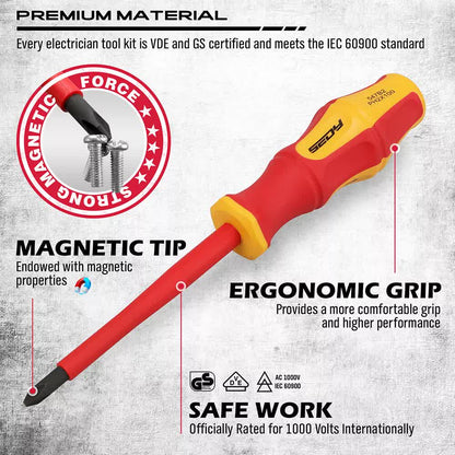 NNEDSZ Magnetic Insulated Screwdriver Pliers Set 1000V Electrical Tool Hose Pinch Box